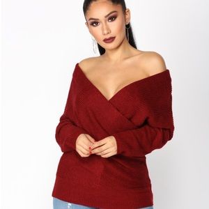 Burgundy off-the-shoulder sweater, never worn!